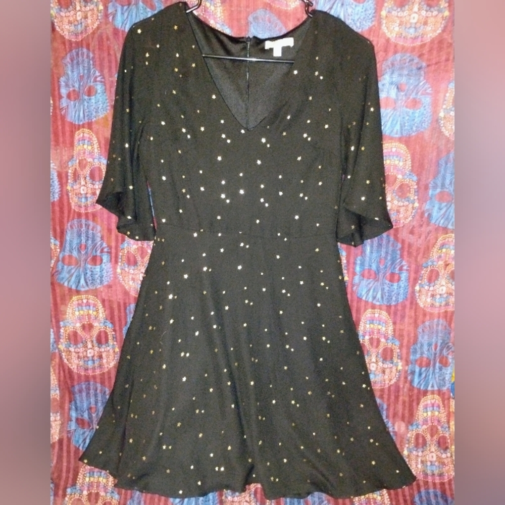 Gianni Bini Black W/ Gold Star Print Mini Dress